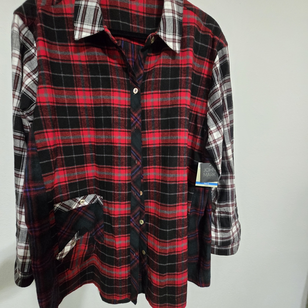 John Mark Red and Black Plaid Shirt 100% Cotton